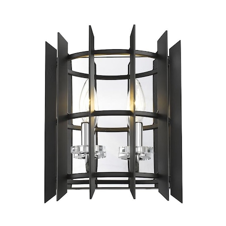 Z-Lite Haake 2 Light Wall Sconce, Chrome & Matte Black 338-2S-MB+CH